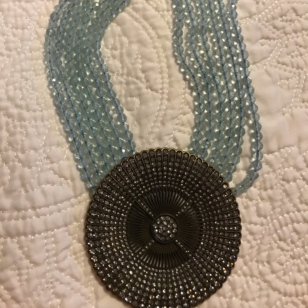 Heidi Daus Aqua Bead Disk Necklace